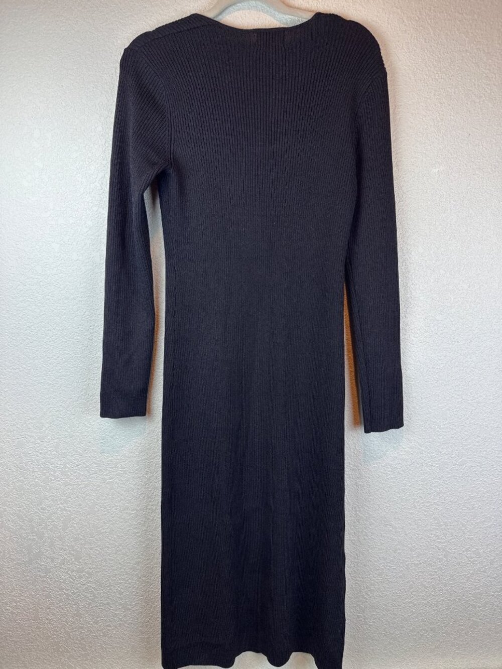GANNI Ribbed Knit Dress Black Long Sleeve Square Neck Size XL Chic Minimal - Picture 9 of 10